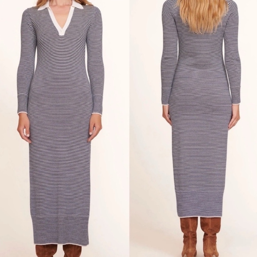 Navy and White Striped Long Sleeve Dress